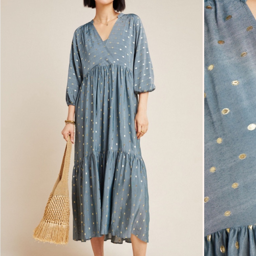Anthropologie//  Boho tiered dress - with elbow length puffed sleeve-